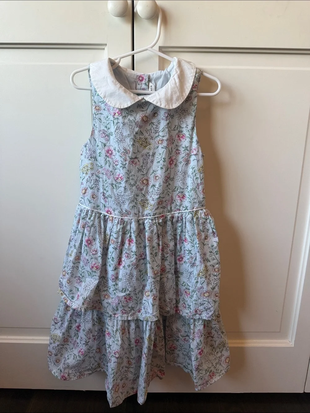 Janie and Jack Light Blue Floral Tiered Dress with White Peter Pan Collar